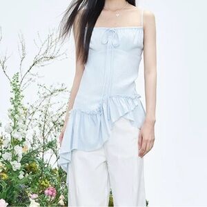 Elegant Light Blue Ruffle Women's Tank Top